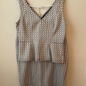 Maeve for Anthropologie Skirt and Peplum Top Set, White with Black Pattern, M